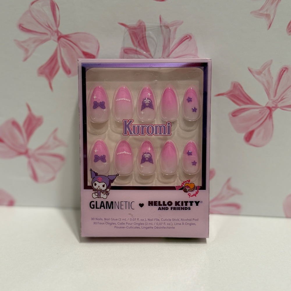 Glamnetic Hello Kitty Kuromi‎ Press On Nails Pink Ombre Short Almond Sanrio New